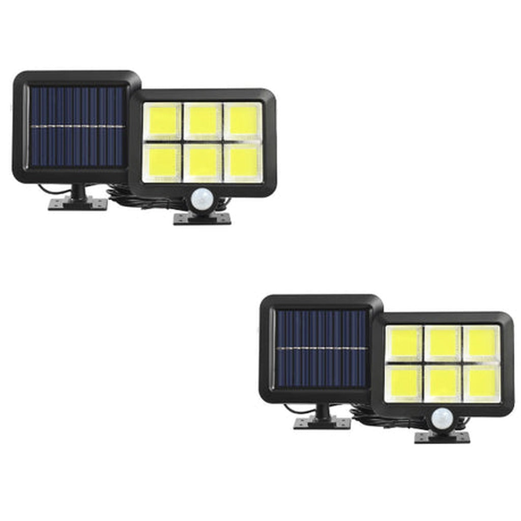 Wide-Angle 120COB 6-grid solar security light 2 pack on white background