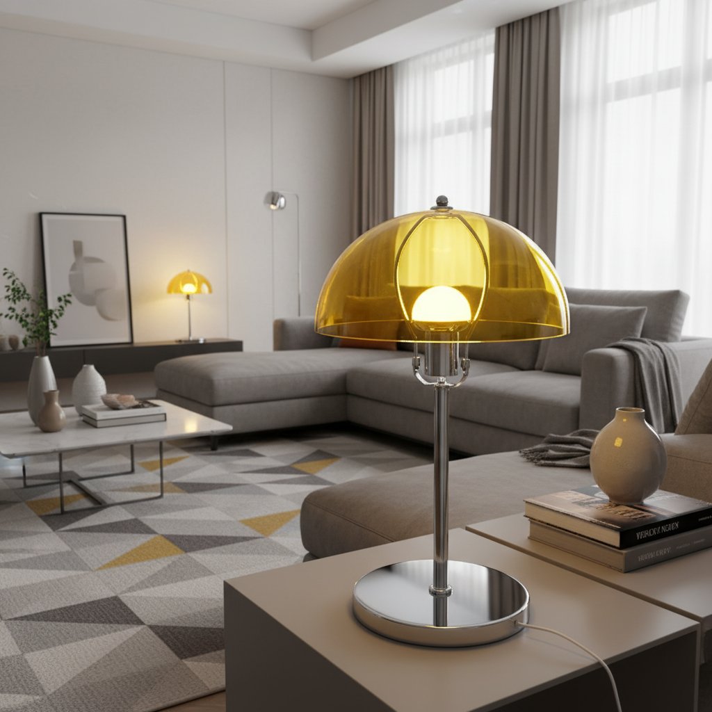 Bauhaus Acrylic Table Lamp - Translucent Dome Shade, Bedside & Desk Light