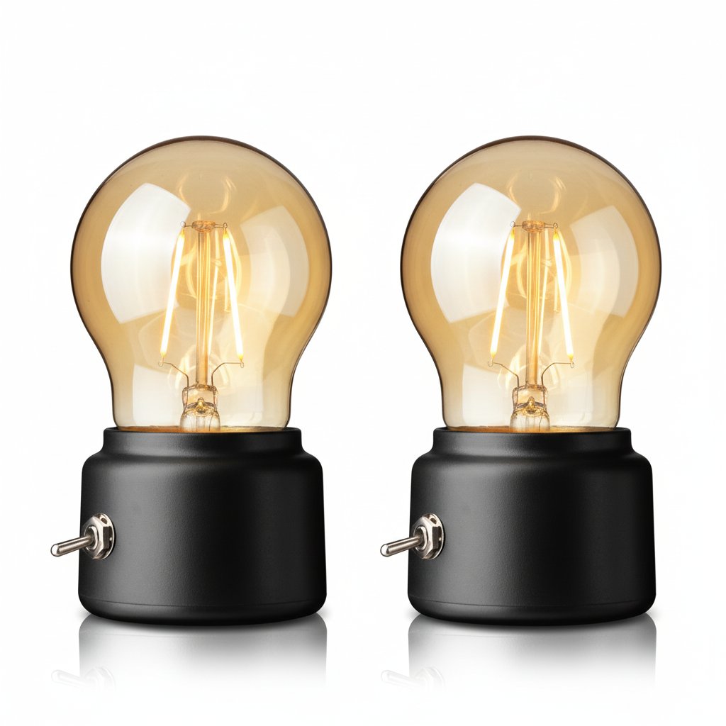 Rechargeable retro LED desk lamp Black Combo - pack of 2 vintage bulb lamps