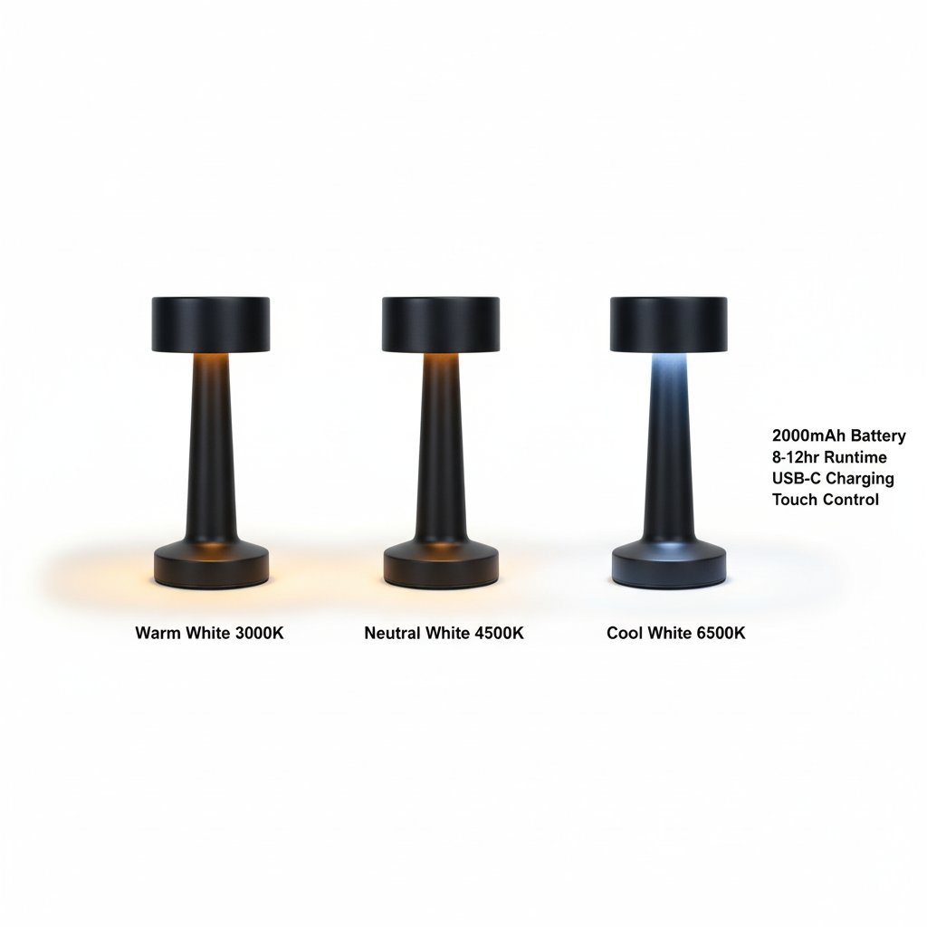 Black Nordic LED Metal Retro Table Lamp 3 colour temperature modes warm neutral cool white rechargeable LED