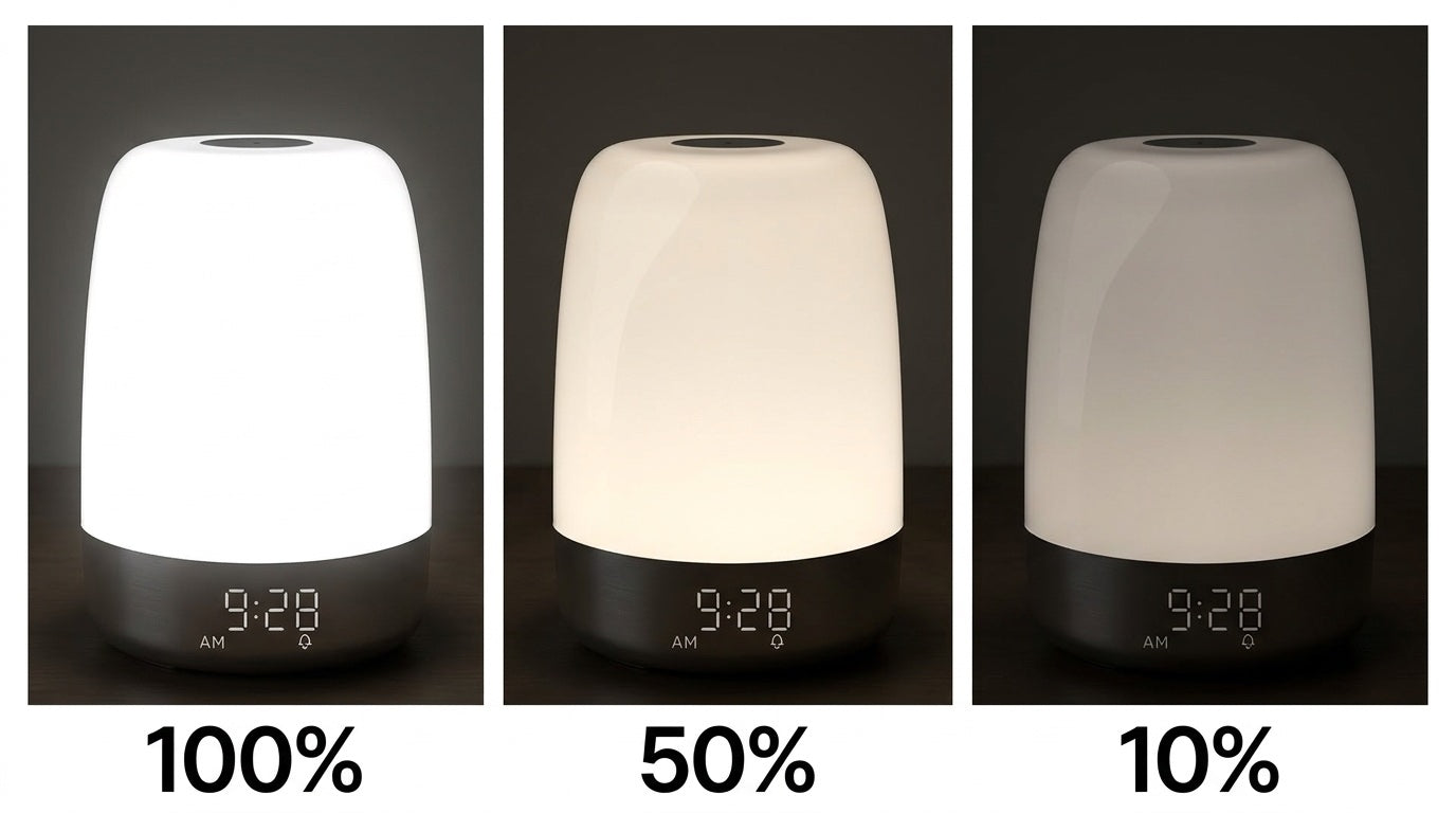 Three brightness levels - 100, 50 and 10 percent