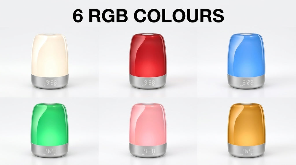Six RGB colour modes on the sunrise alarm clock night light
