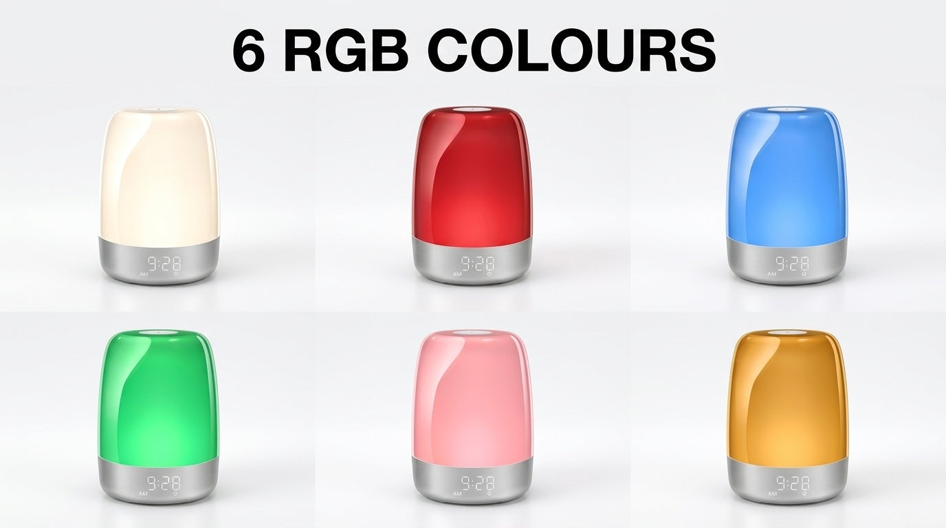 Six RGB colour modes on the sunrise alarm clock night light