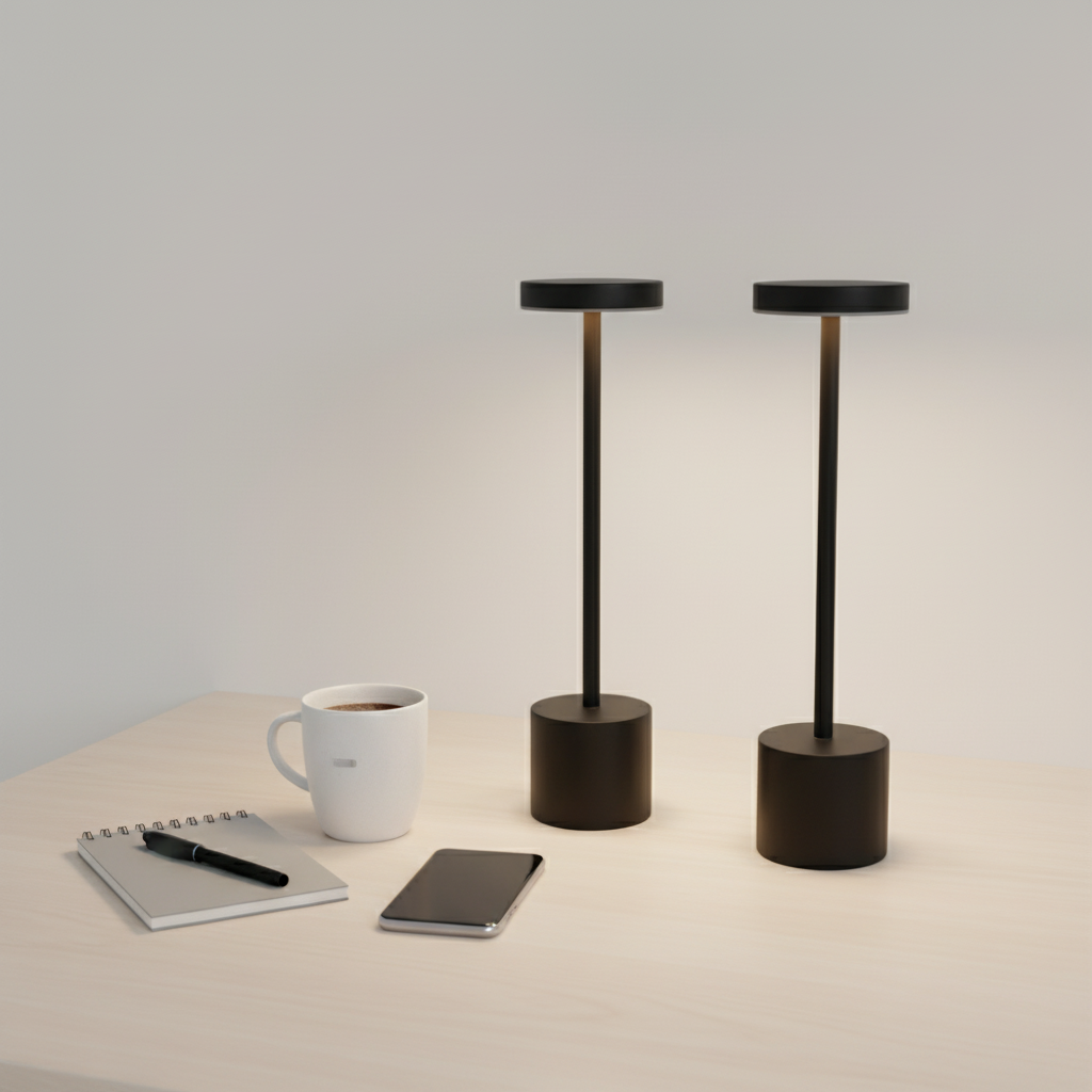 Iron I-Shaped Touch Table Lamp - Rechargeable LED, 3-Colour Dimmable