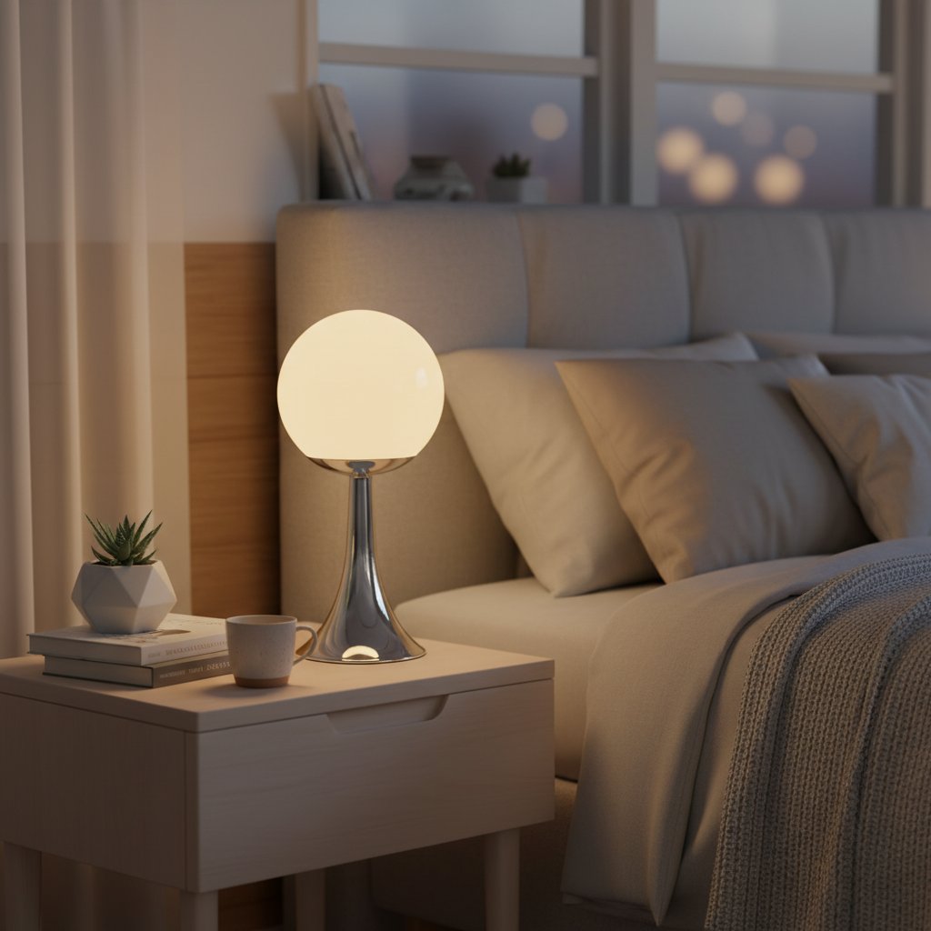 Retro Globe Lamp Cream - bedroom lifestyle scene