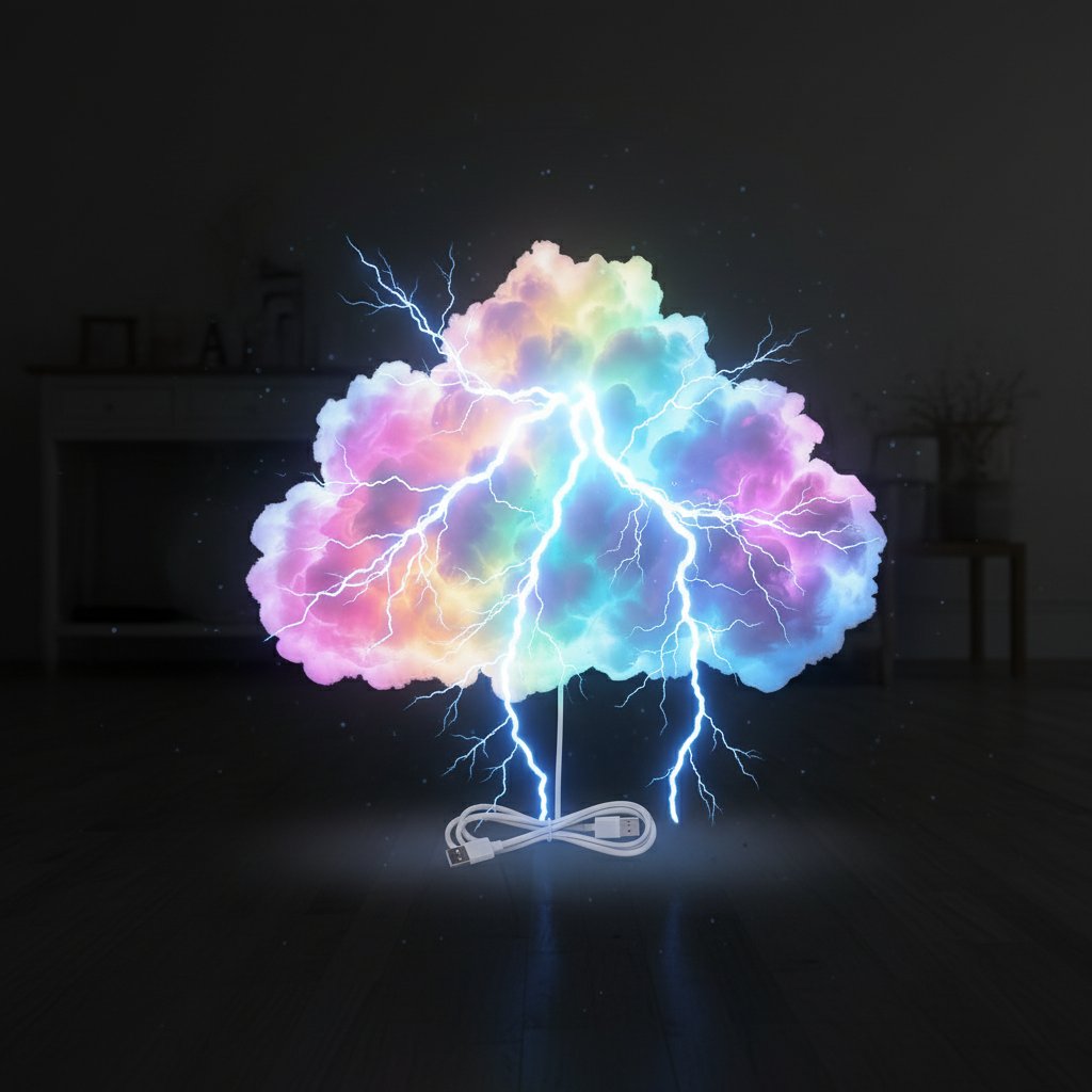 Thundercloud LED light showing dramatic lightning thunder effect - blue white flash