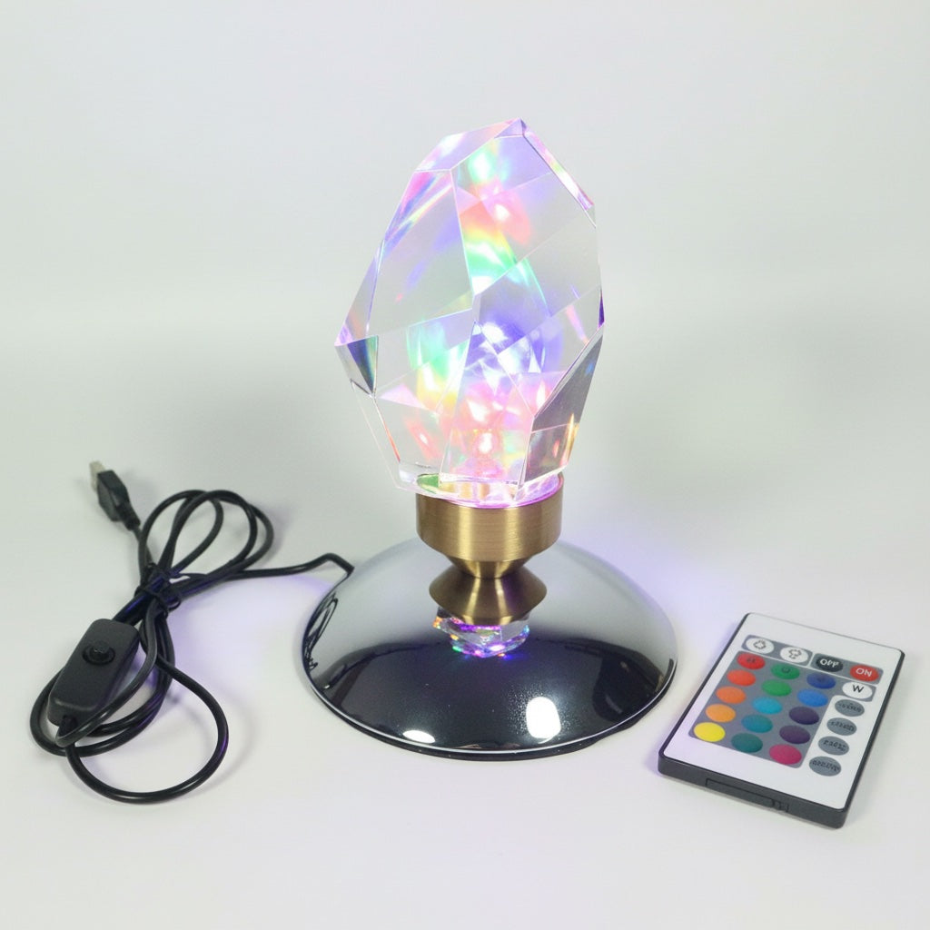 LED RGB Diamond Crystal Desk Lamp - RGB Glow White Background Angle 2