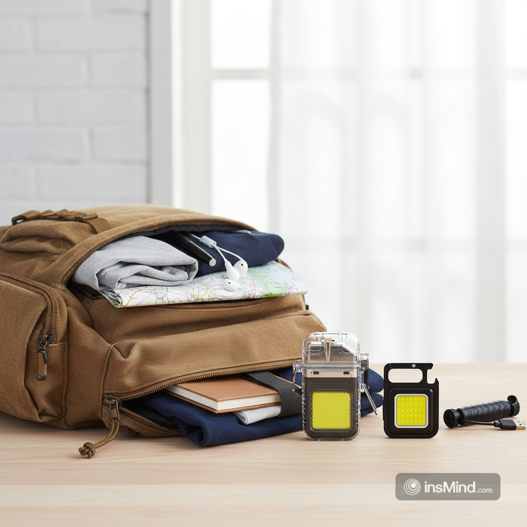 Electric Lighter & Flashlight Keychain Set