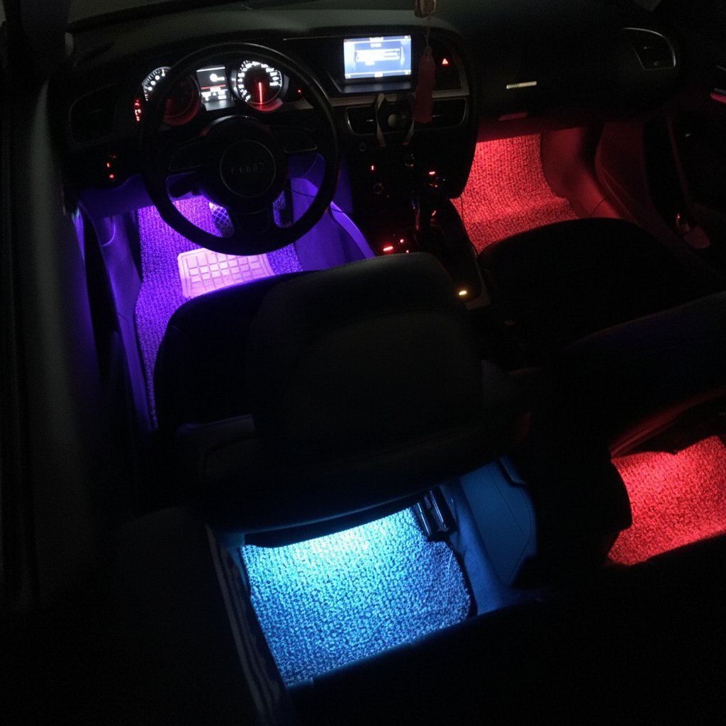 RGB car footwell lights blue and red music sync mode