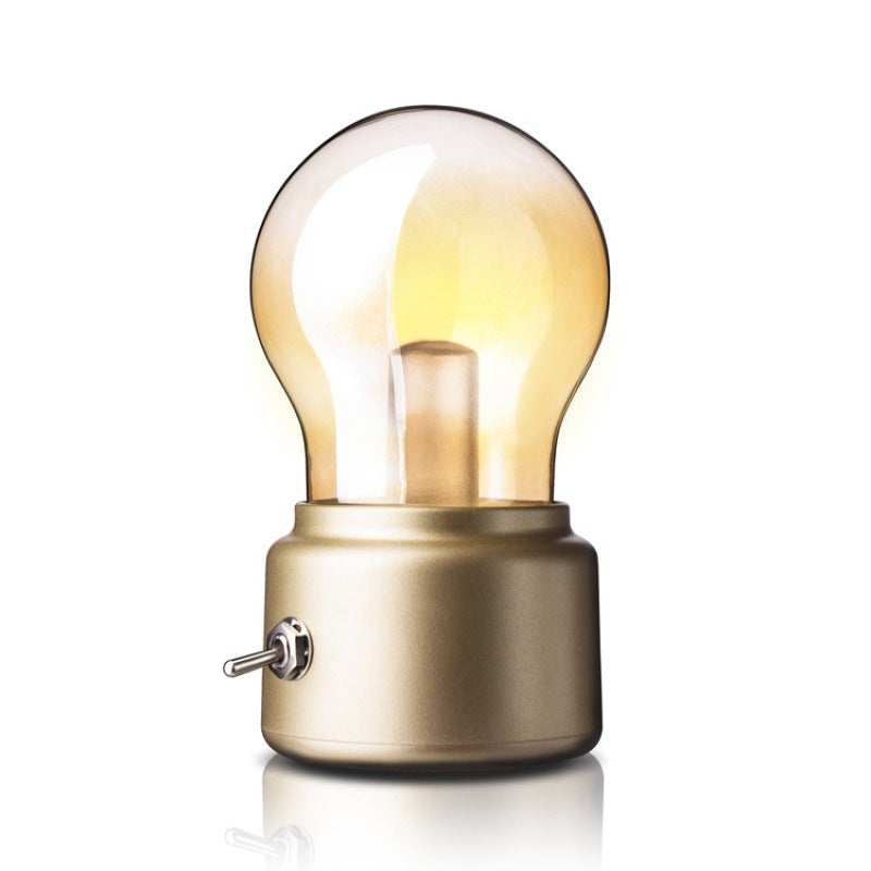 Rechargeable retro LED desk lamp Gold - cordless vintage bulb lamp single