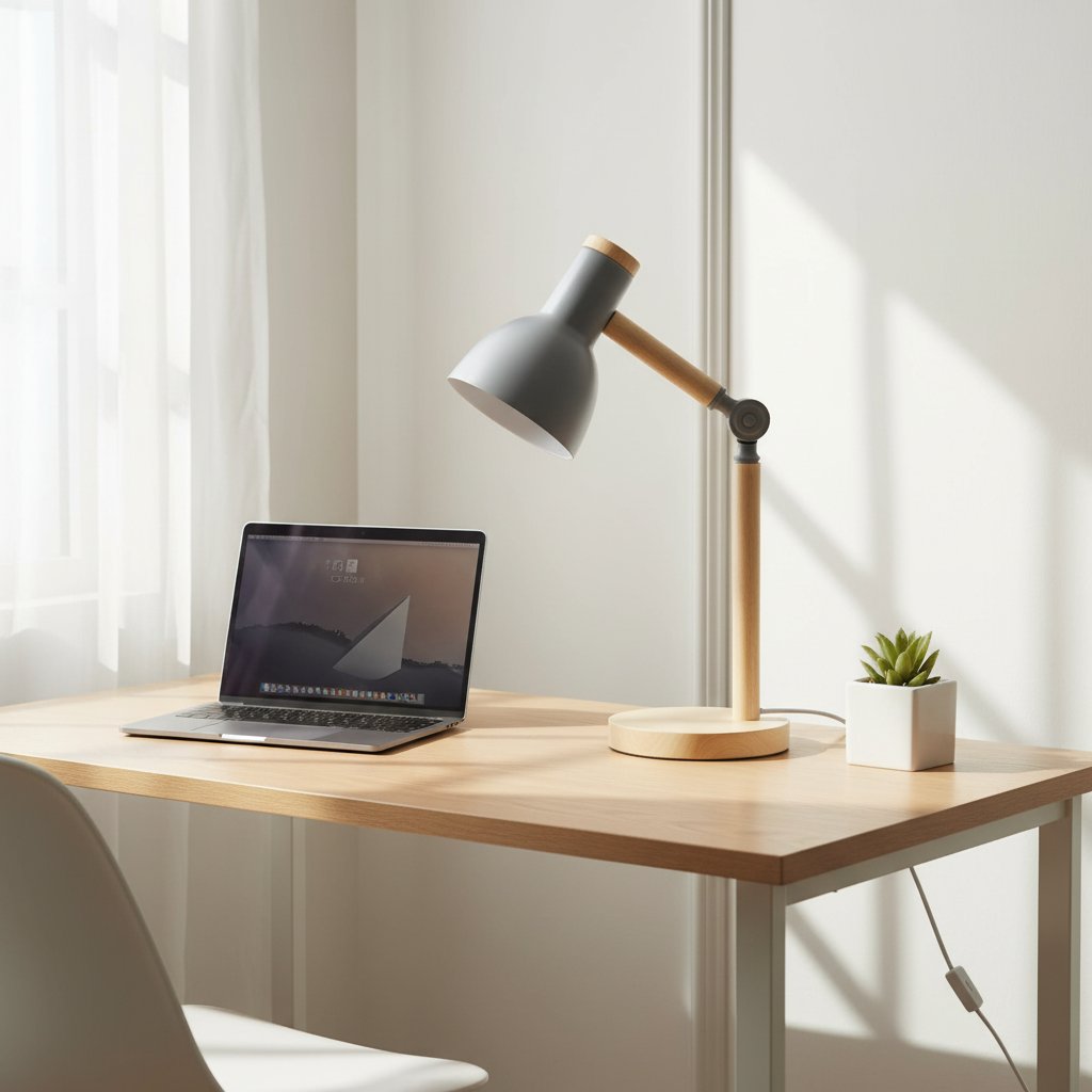 Grey desk lamp home office - natural daylight workspace