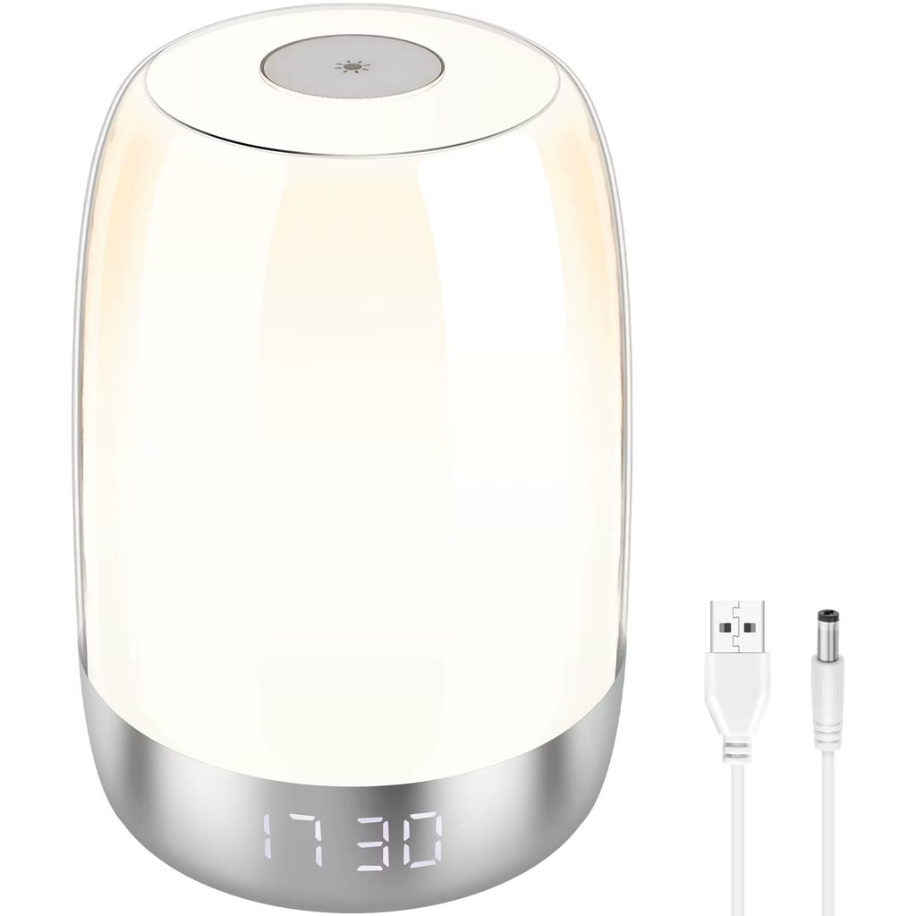 Sunrise Alarm Clock white body silver base with USB power cables - Lumiliving