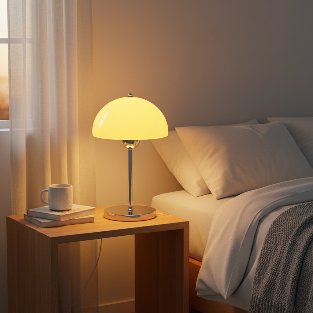Translucent yellow acrylic table lamp cozy bedroom bedside Scandinavian decor