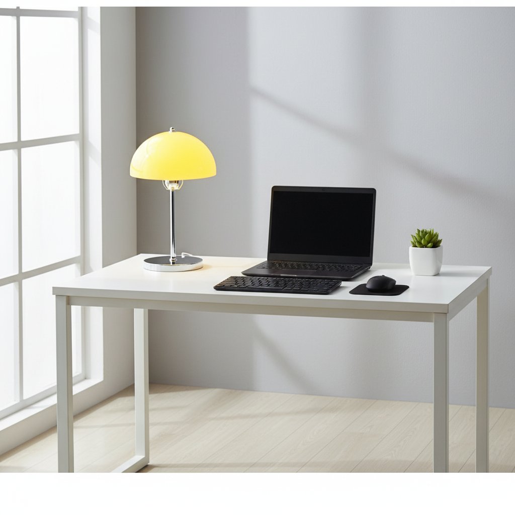 Translucent yellow acrylic lamp modern desk workspace minimalist