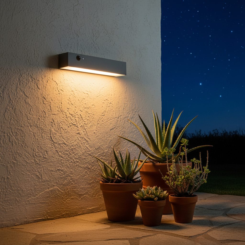 Solar Wall Lamp on South African Stoep at Night