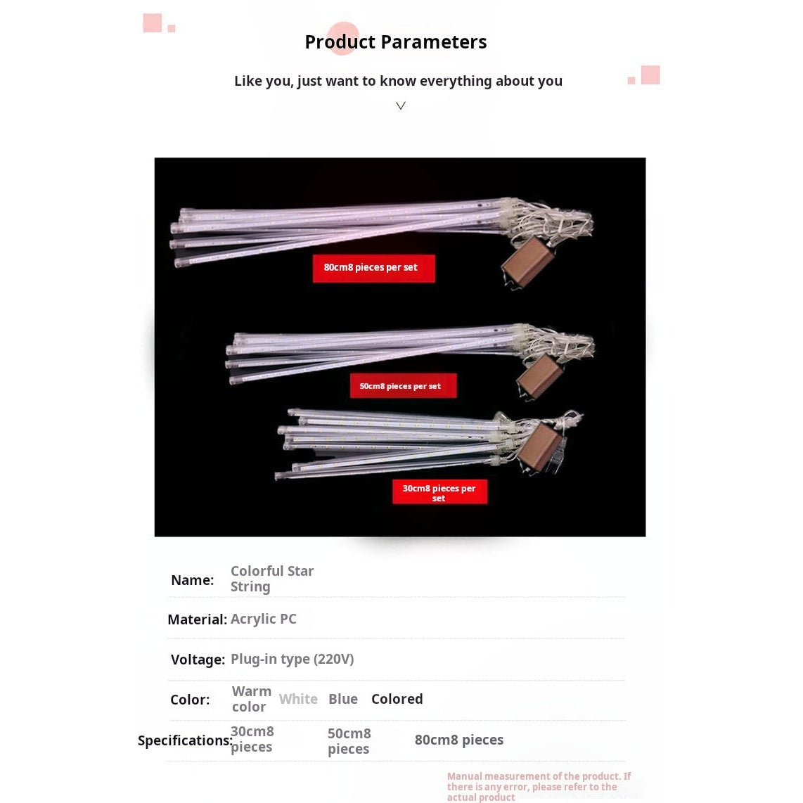 LED meteor shower lights features specifications