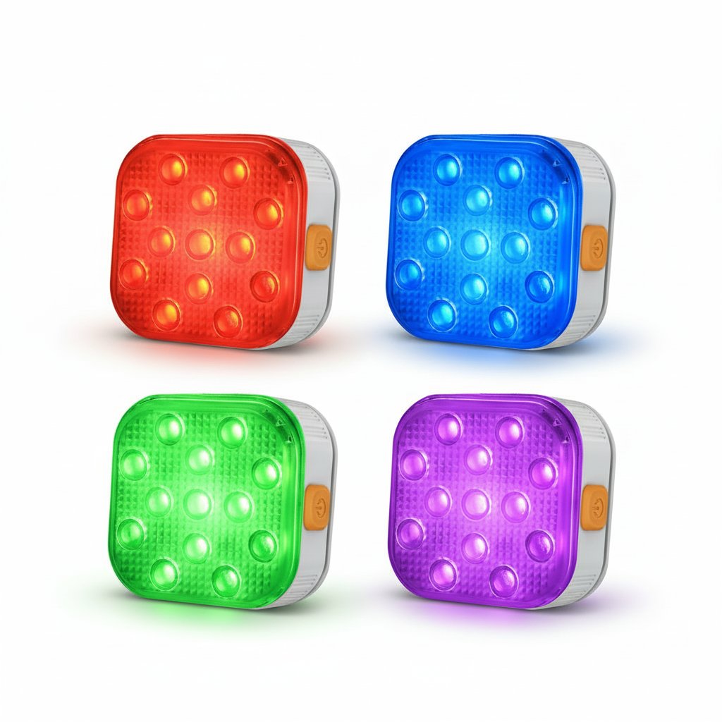 4-Pack IP68 rechargeable RGB pool lights on white background - complete set of 4