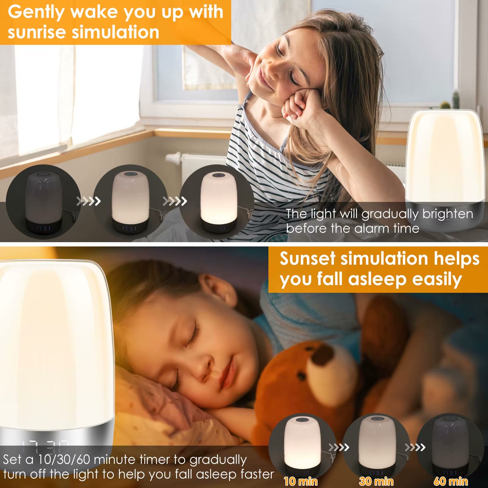 Sunrise and sunset simulation - gentle wake-up light for children's rooms
