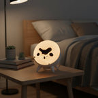 Ferrofluid lamp on bedroom nightstand at night - warm ambient glow