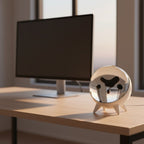 Ferrofluid music lamp on minimalist desk workspace - home office setup
