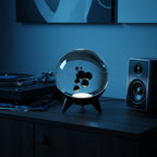 Black ferrofluid lamp in music listening setup with vinyl records