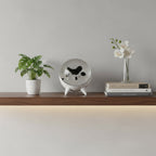 Ferrofluid lamp on modern wooden shelf - living room decor
