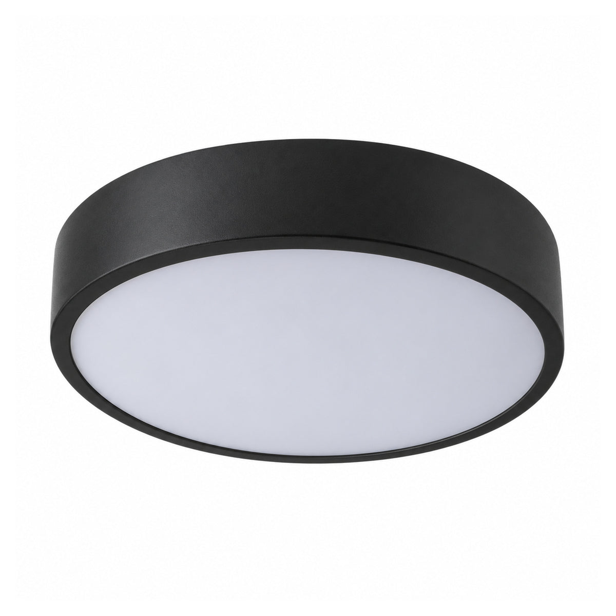 22cm black slim round LED ceiling light, on white