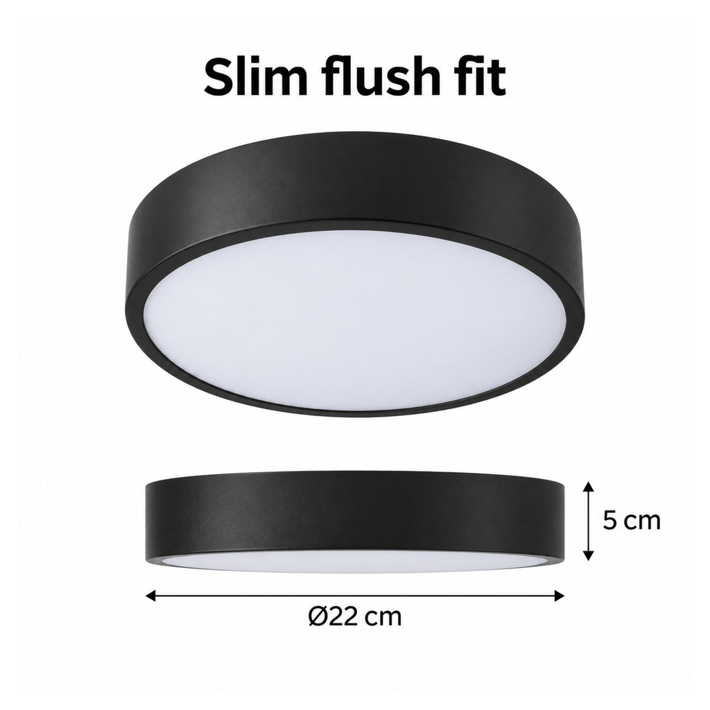 22cm black slim round LED ceiling light, 5 cm slim profile and diameter