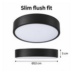 22cm black slim round LED ceiling light, 5 cm slim profile and diameter