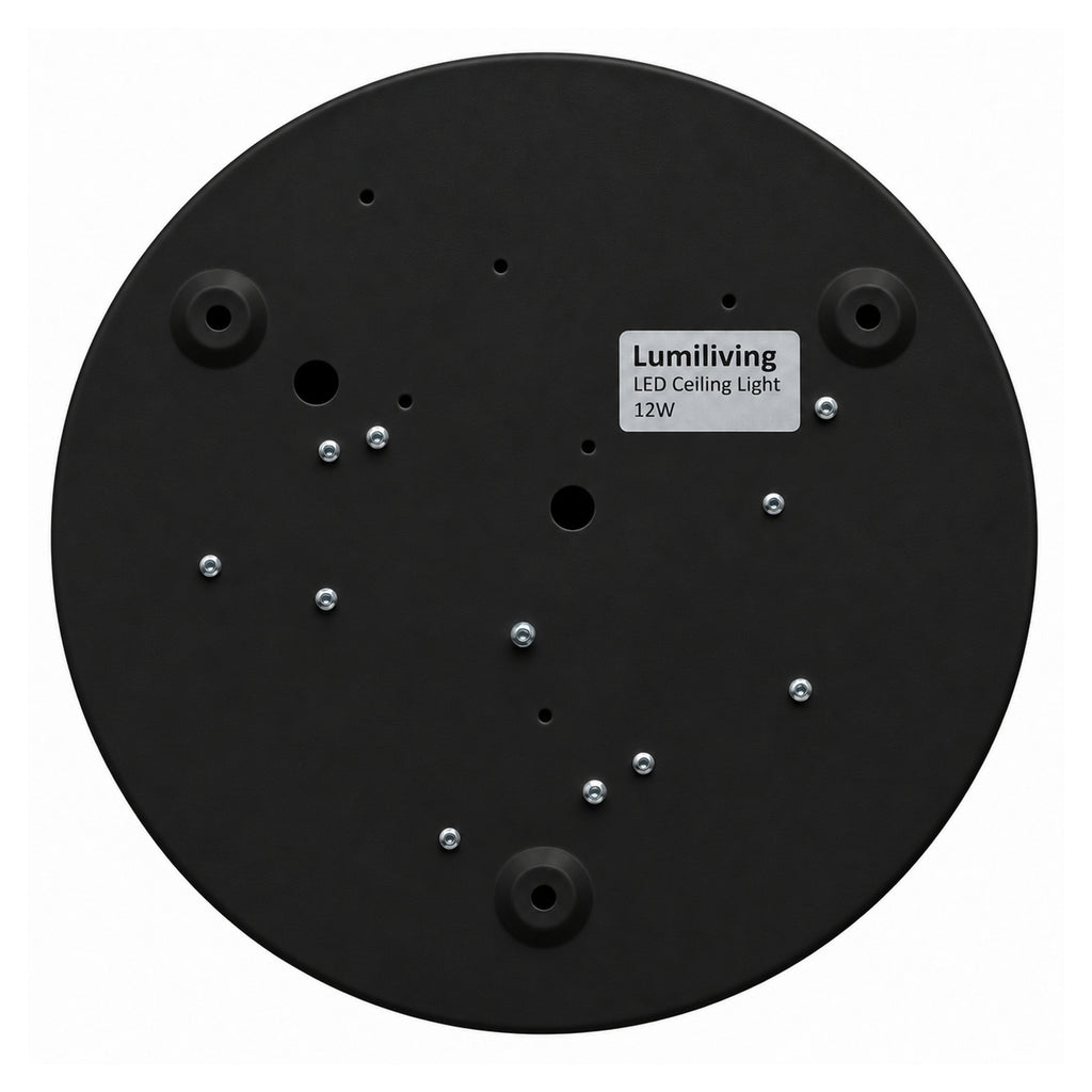 22cm black slim round LED ceiling light, back plate