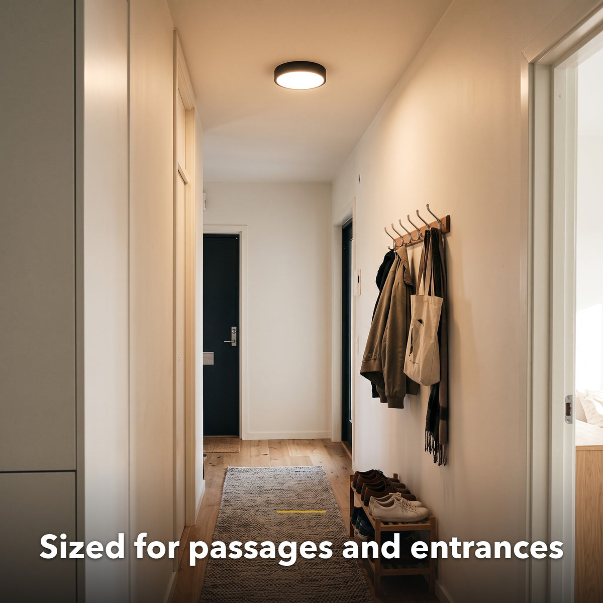 22cm black slim round LED ceiling light, in a room