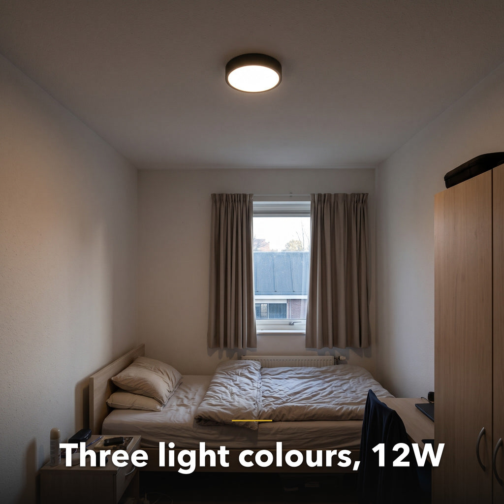 22cm black slim round LED ceiling light, in a room