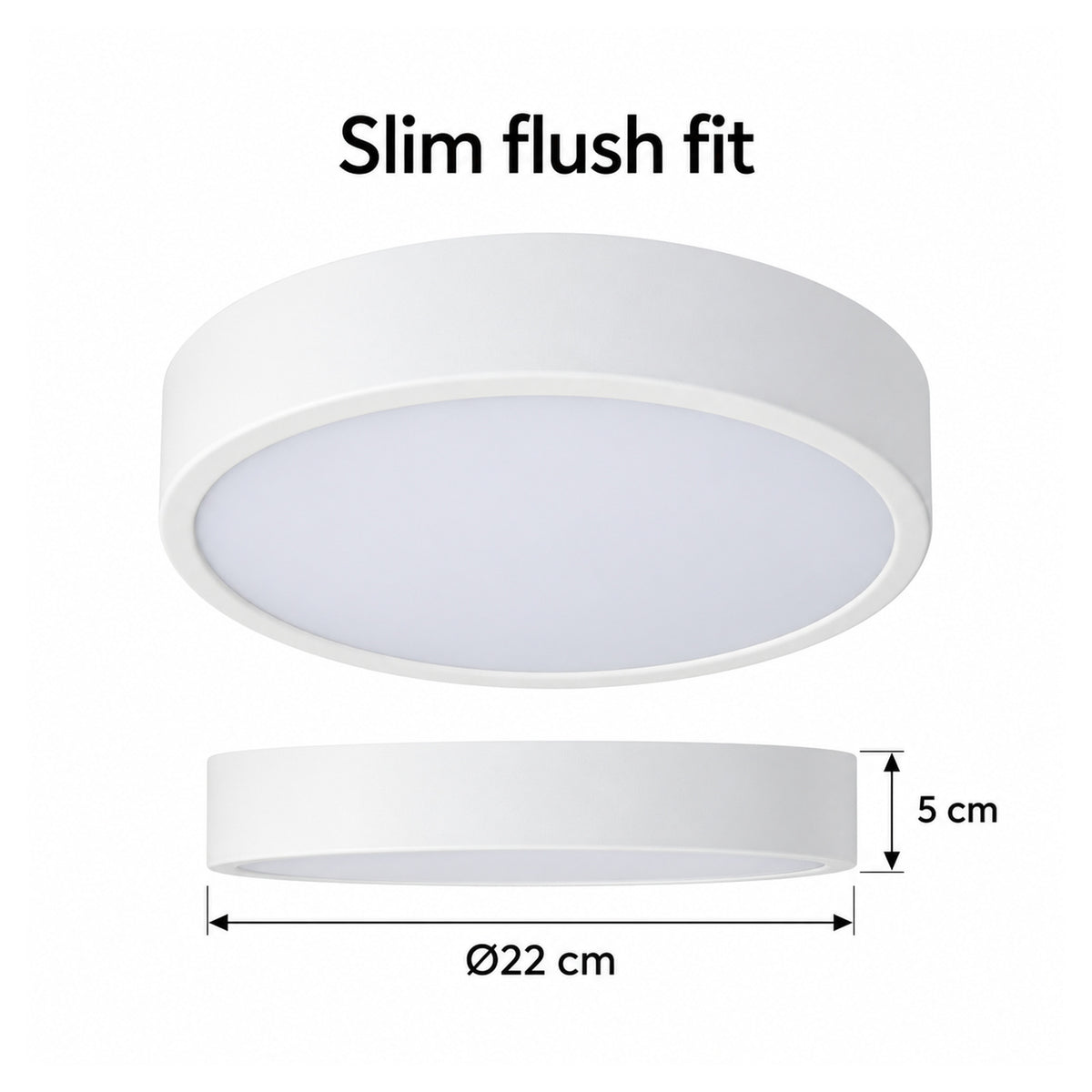 22cm white slim round LED ceiling light, 5 cm slim profile and diameter