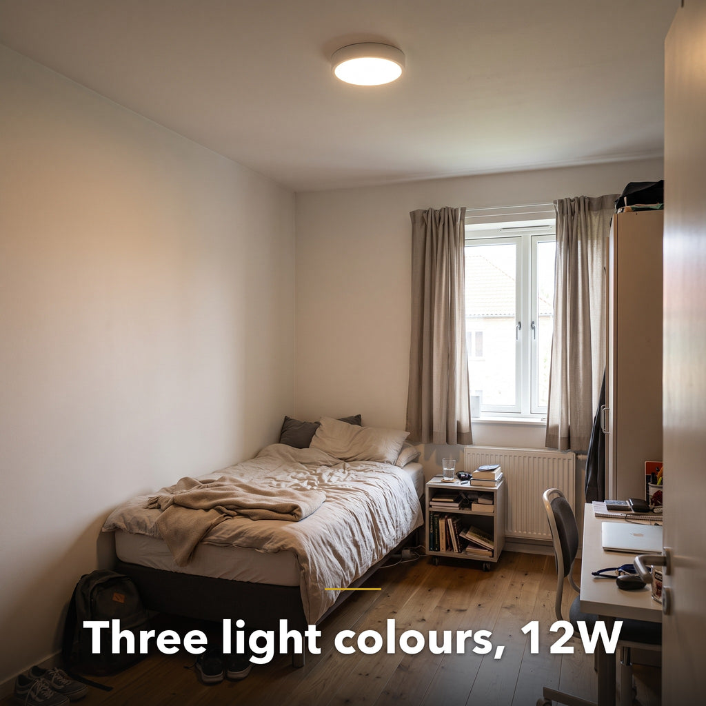 22cm white slim round LED ceiling light, in a room