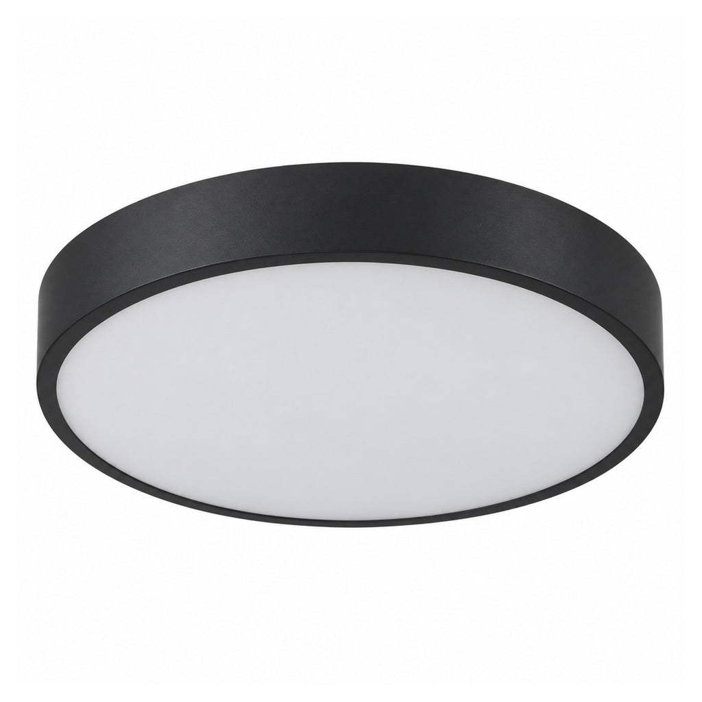 30cm black slim round LED ceiling light, on white
