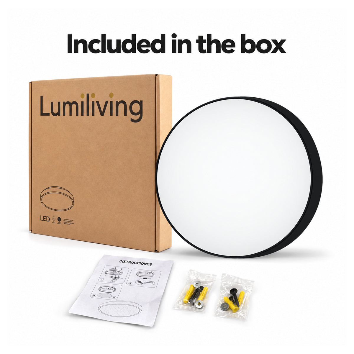 30cm black slim round LED ceiling light, what's in the box