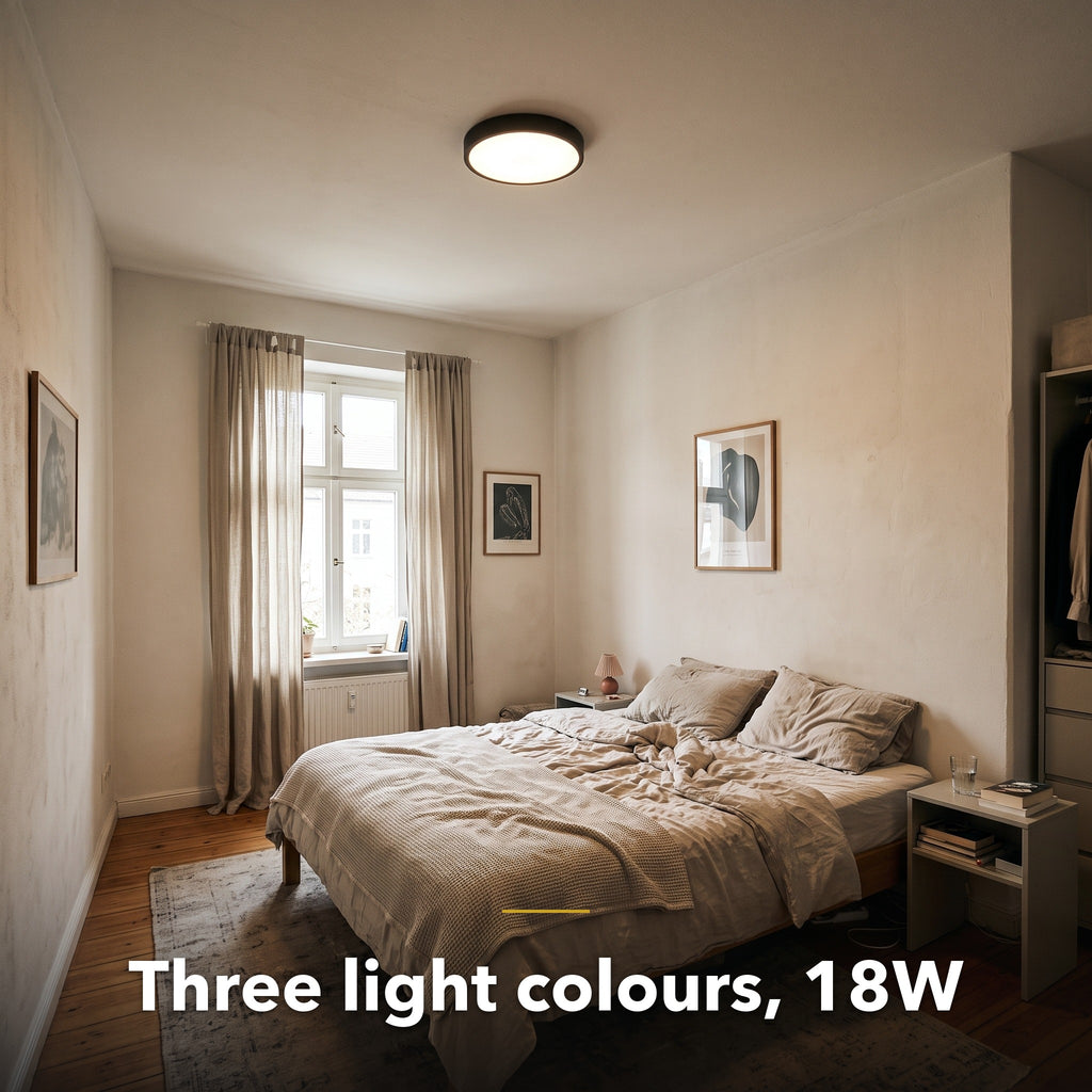 30cm black slim round LED ceiling light, in a room
