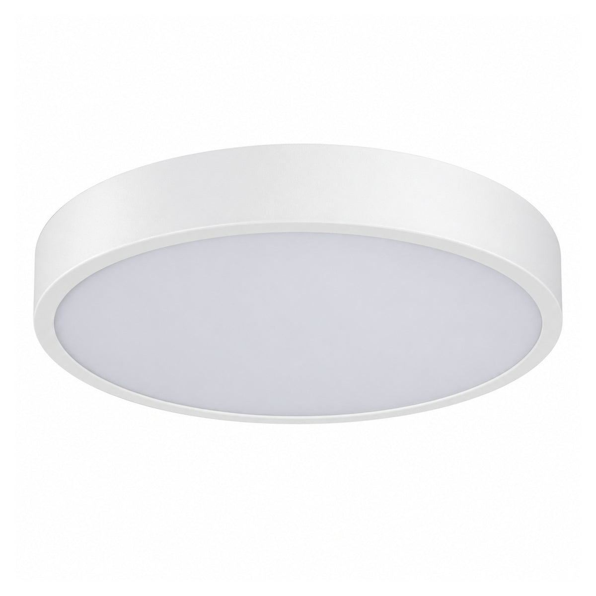 30cm white slim round LED ceiling light, on white