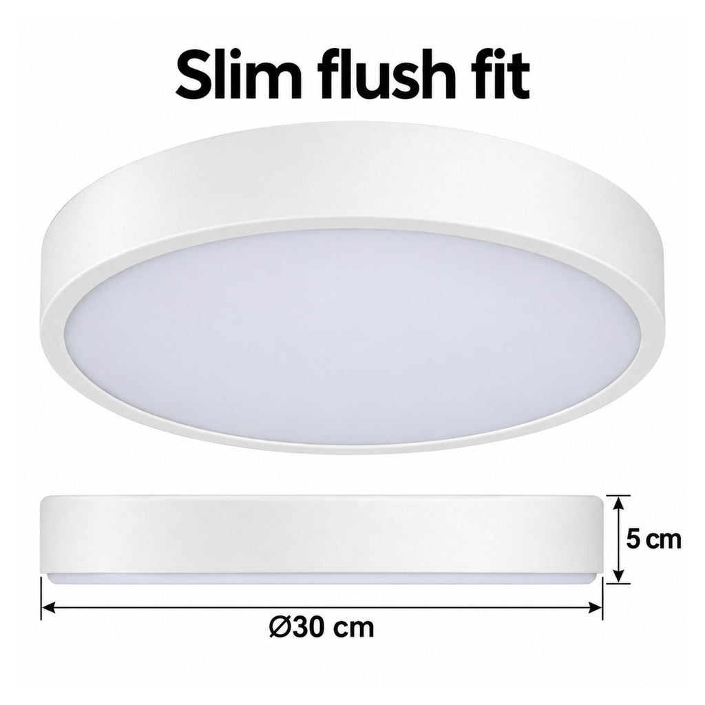 30cm white slim round LED ceiling light, 5 cm slim profile and diameter