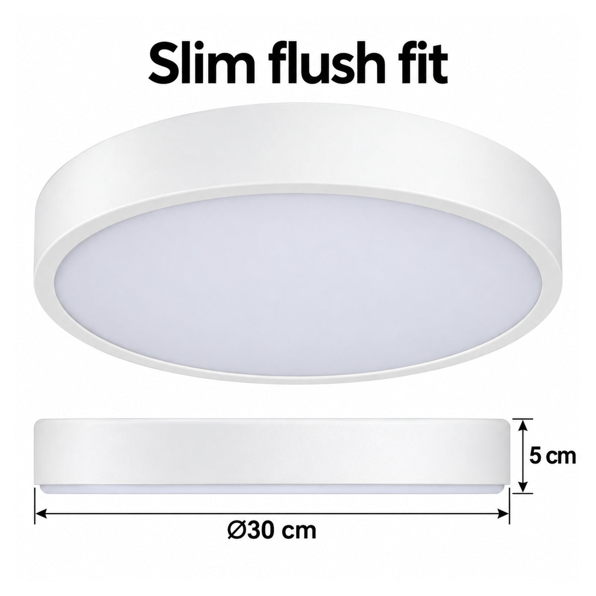 30cm white slim round LED ceiling light, 5 cm slim profile and diameter
