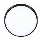 40cm black slim round LED ceiling light, lit, straight on
