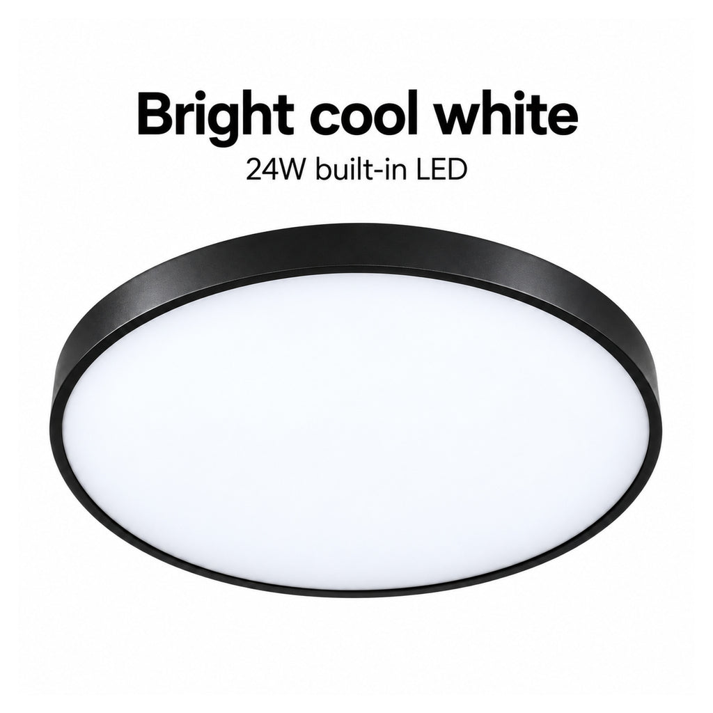 40cm black slim round LED ceiling light, bright cool white