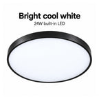 40cm black slim round LED ceiling light, bright cool white