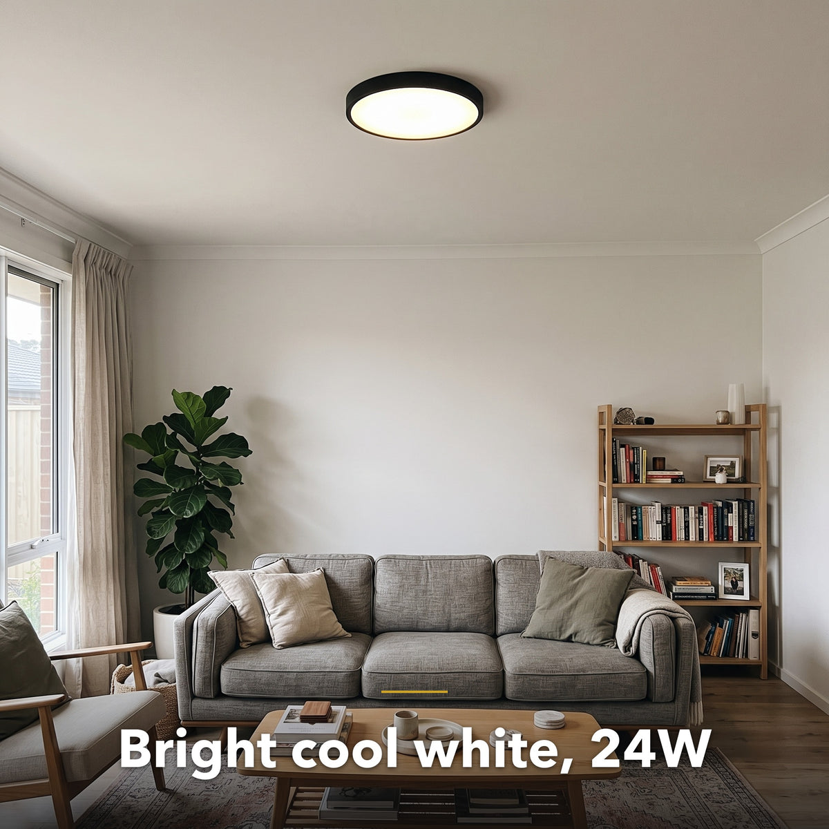 40cm black slim round LED ceiling light, in a room