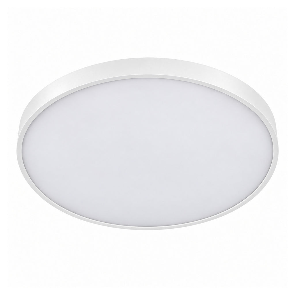 40cm white slim round LED ceiling light, on white