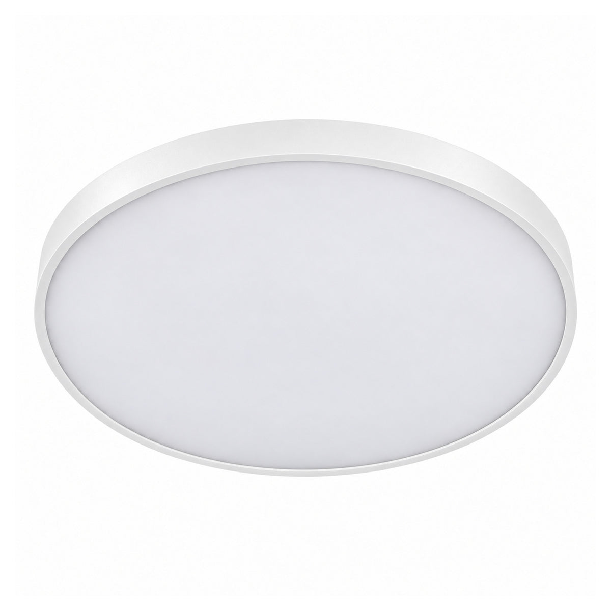 40cm white slim round LED ceiling light, on white