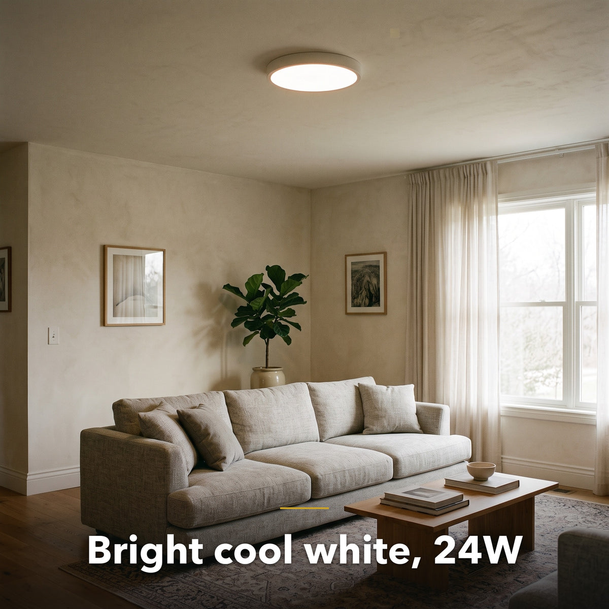 40cm white slim round LED ceiling light, in a room