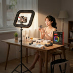 LumiLiving Ring Light in 3-Color White mode — content creation setup