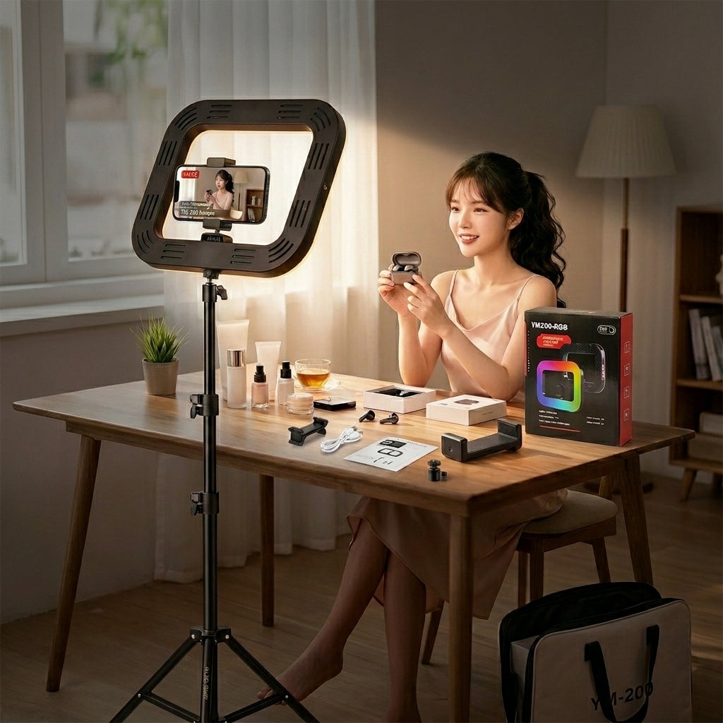 LumiLiving Ring Light in 3-Color White mode — content creation setup