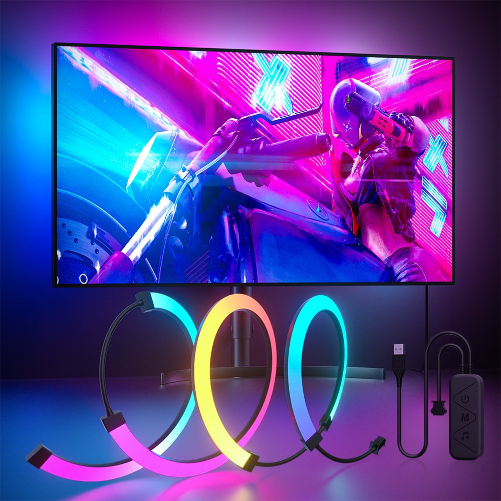 Monitor ambient LED backlight strip with screen sync in gaming setup